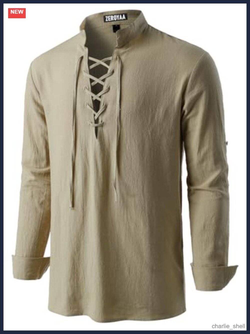 Men's Renaissance Lace Up Cotton Costume Shirt Long Sleeve V-Neck